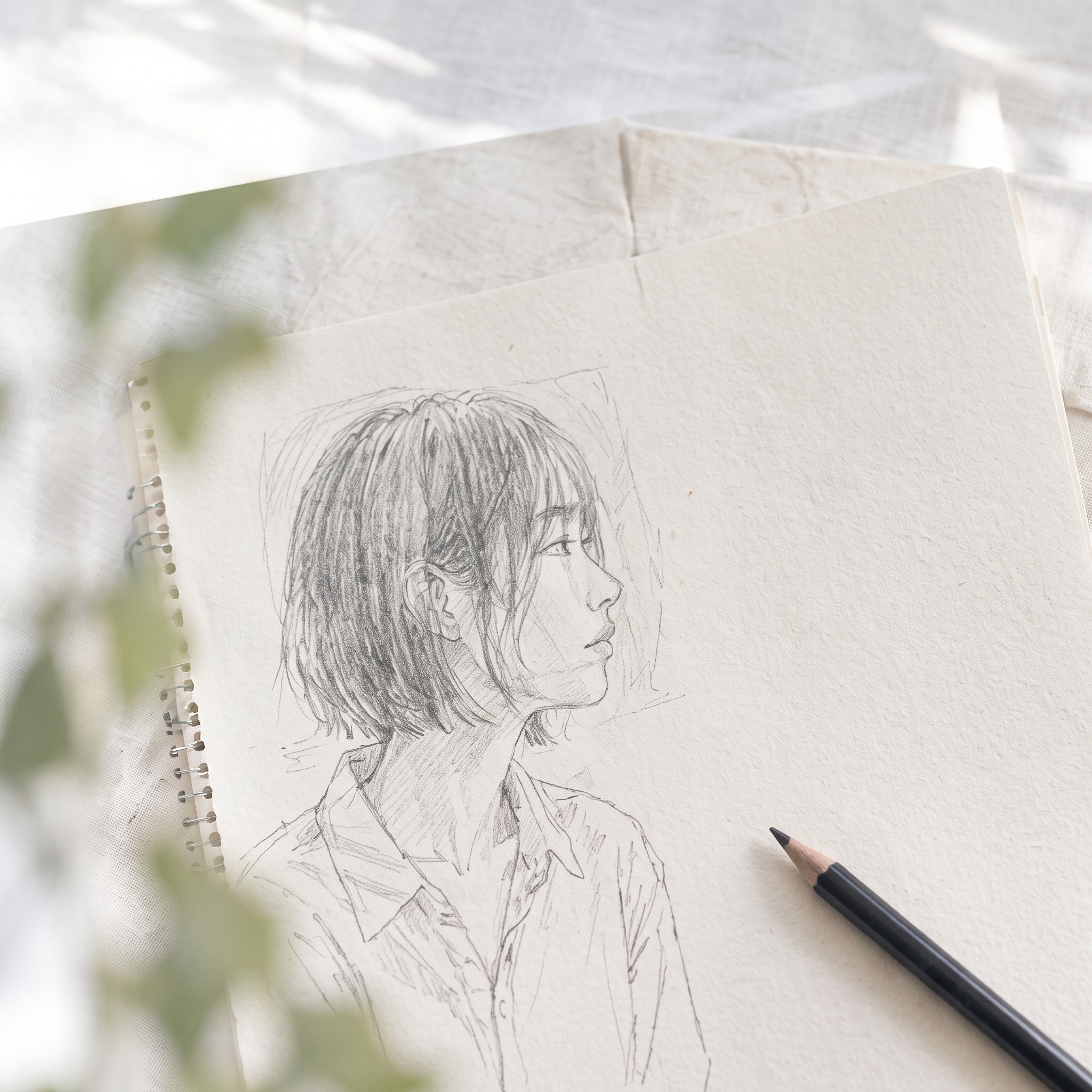 スケッチブックに描かれた横顔
